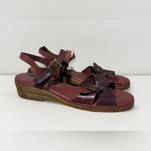 Cobbies Vintage genuine leather dark maroon wedge sandals women’s size 6 strappy